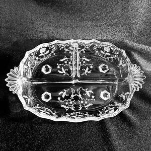 Large Fostoria type Etched garland Elegant 3 Part Handled 12.25in